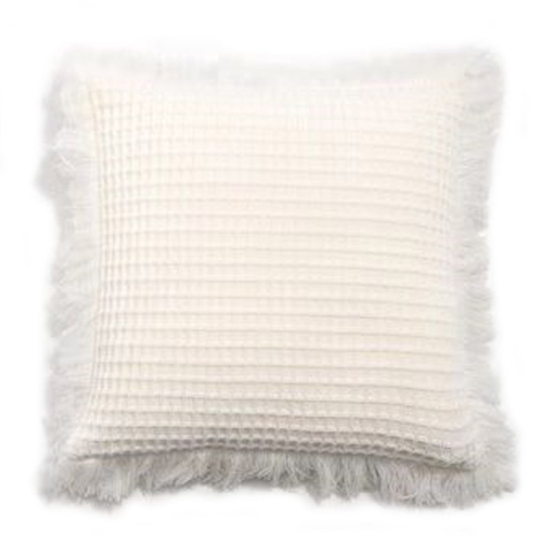 Soft Acrylic Knitted Waffle Cushion Pillow Cover Loose Tassel Edges 45x45cm