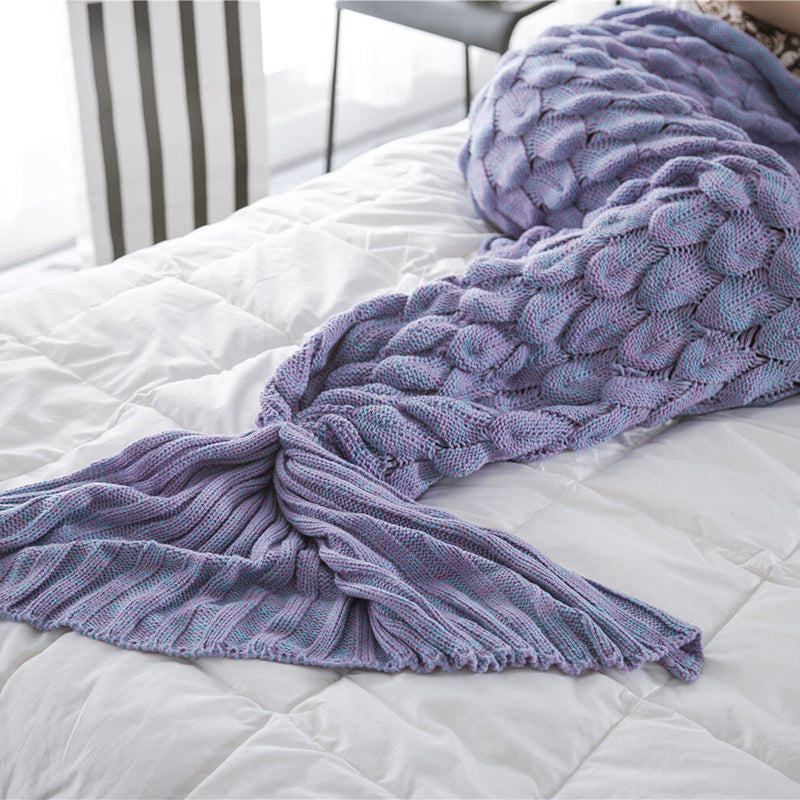 Knitted Mermaid Tail Blanket Home Decor Acrylic Throw Rug 195cmx90cm