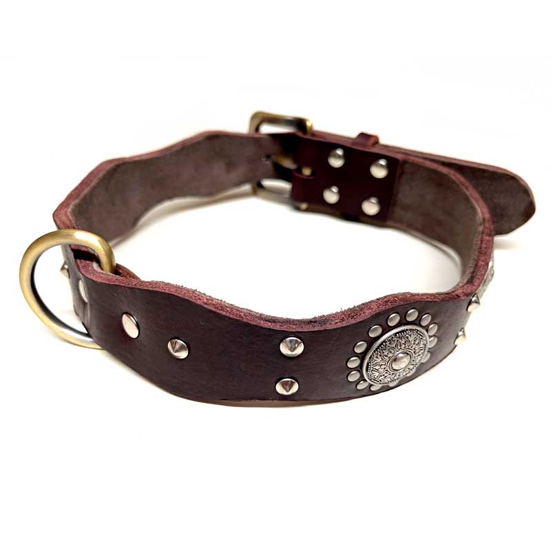 Top Quality Handmade Genuine Leather Safe Studded Pet Dog Collar Brown