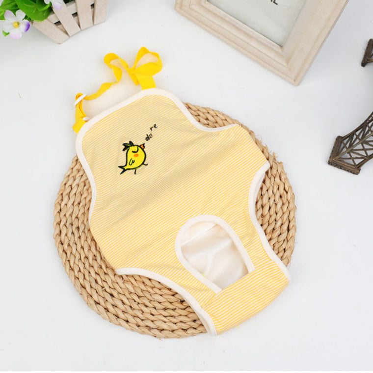 2 x Dog Pet Sanitary Underpants Striped Strap Diapers Nappies Pants S M L Yellow
