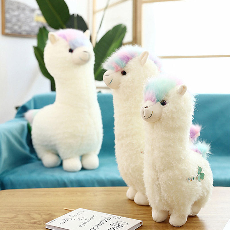 Large Super Cute Soft Coral Fleece Alpaca Plush Toy Rainbow Head 100cm High