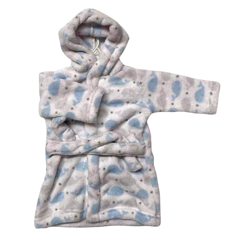 Soft Coral fleece Baby Kids Children Hooded Bath Robe Blue Whale