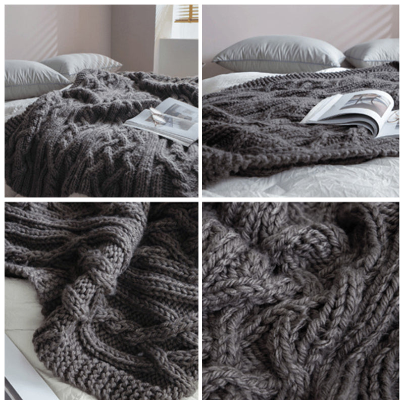 Hand Knitted Soft Acrylic Yarn Home Decor Blanket Throw Rug 130x160cm Charcoal