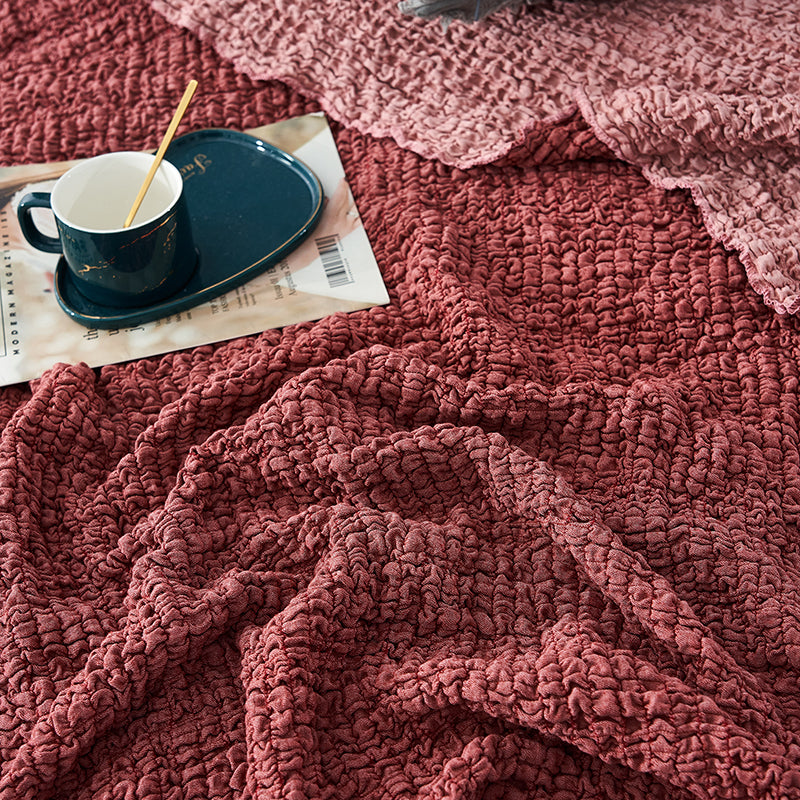 Soft Corrugated Seersucker Pattern Blanket Throw Rug Terra Cotta