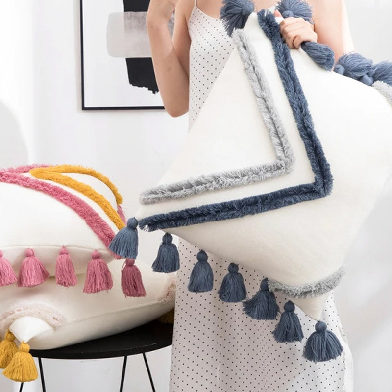 New Soft Acrylic Knitted Tassel Lantern Style Cushion Pillow Cover 45x45cm