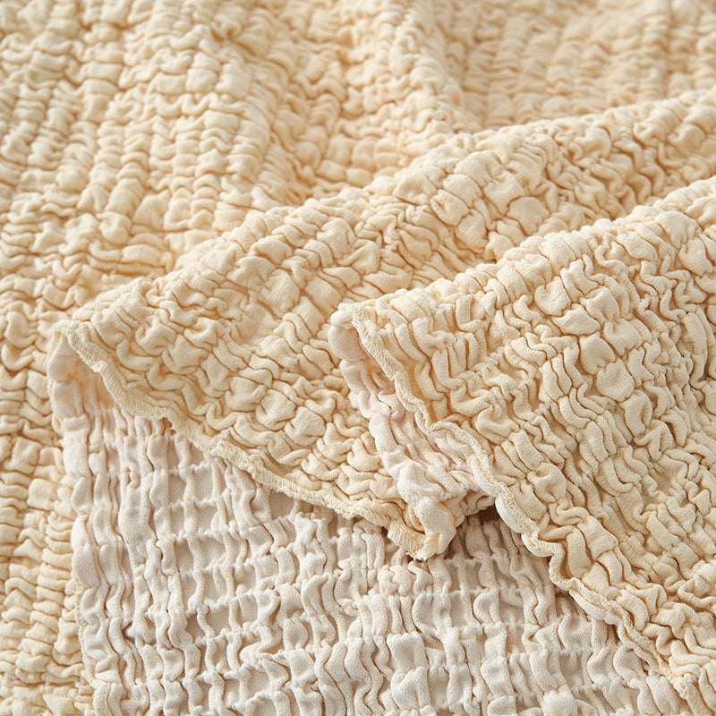 Soft Corrugated Seersucker Pattern Blanket Throw Rug Beige