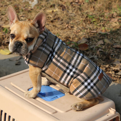 Pet Dog Warm Vest Coat Jacket Reflective Fleece Beige Plaid