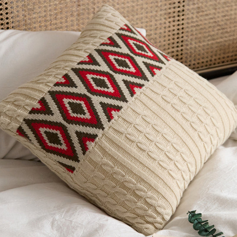 Soft Acrylic Knitted Square Cushion Pillow Cover Beige 45x45cm