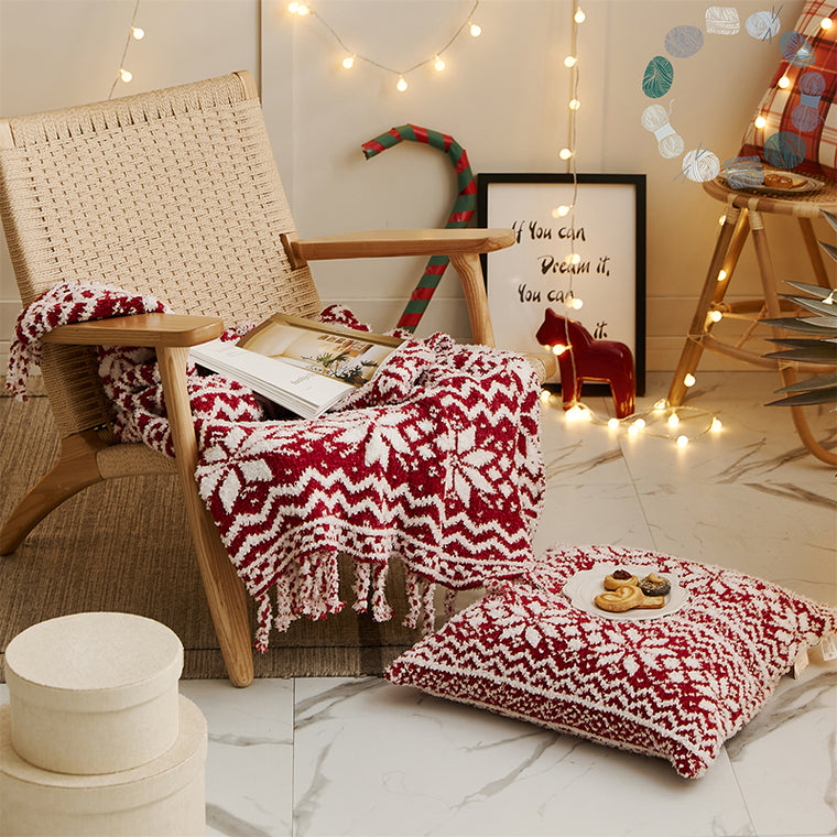 Christmas Knitted Microfibre Blanket Throw Rug & Matching Home Decor Cushion Cover