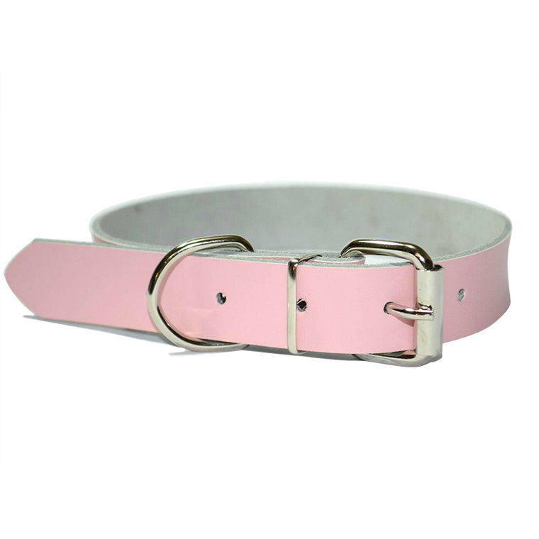 2 x Classic Plain Pink Leather Small - Medium Breed Pet Cat Dog Collars