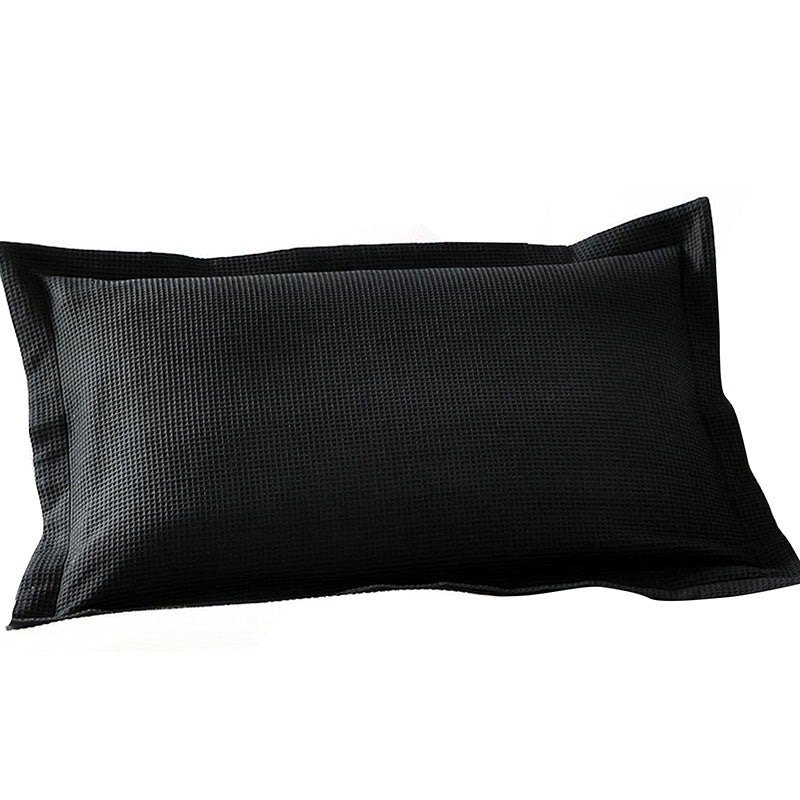 One Pair of 100% Cotton Black Waffle Pillowcases