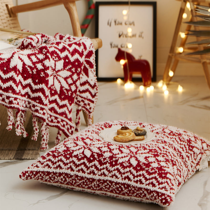 Christmas Knitted Microfibre Blanket Throw Rug & Matching Home Decor Cushion Cover
