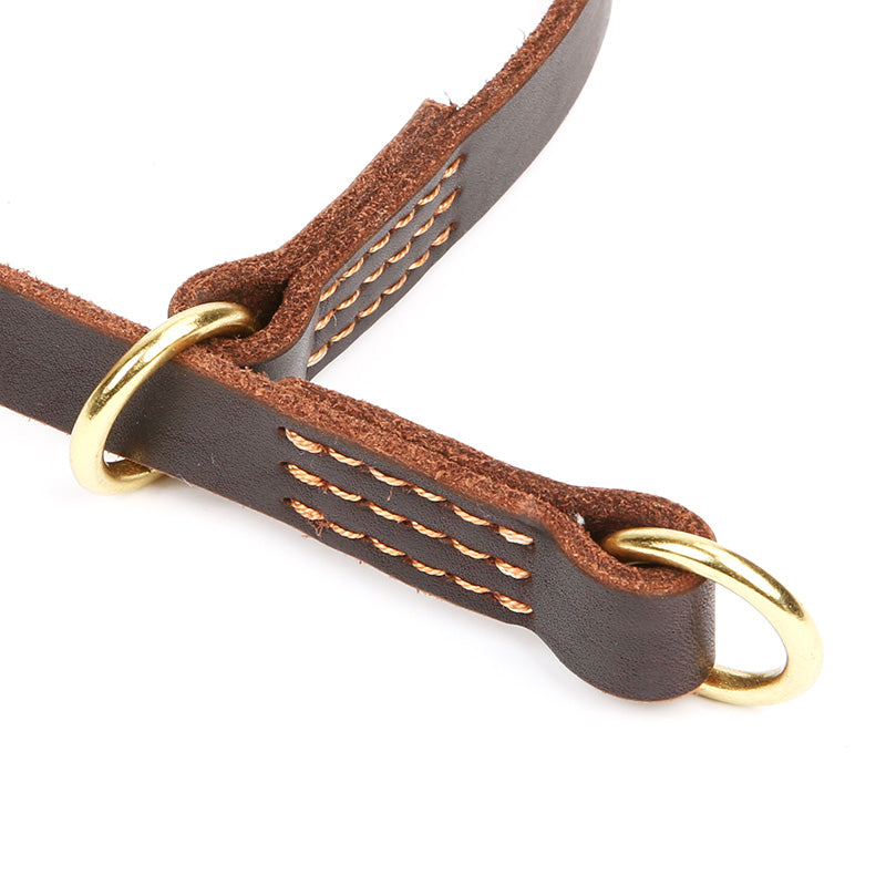 Top Quality Handmade Genuine Leather D-ring Pull Adjustable Dog collar Brown