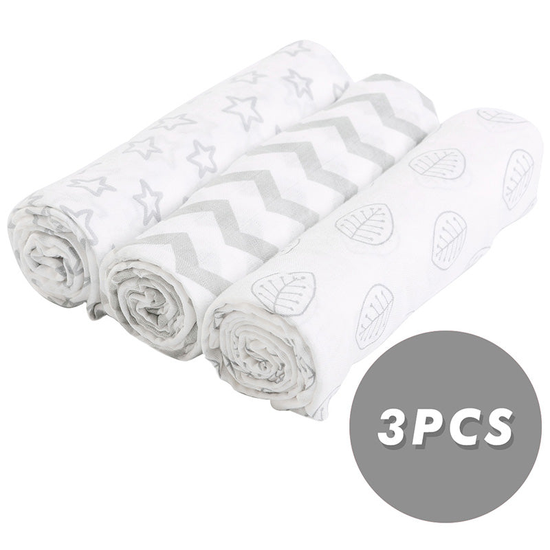 Pack of 3 100% Cotton Large Soft Muslin Swaddle Blanket 125x125cm Grey