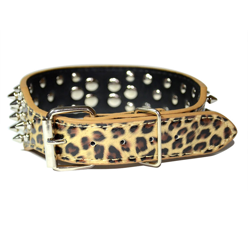 Dog Leather Collar Nonsharp Spikes Adjustable Studded Dog Collar Leopard M L