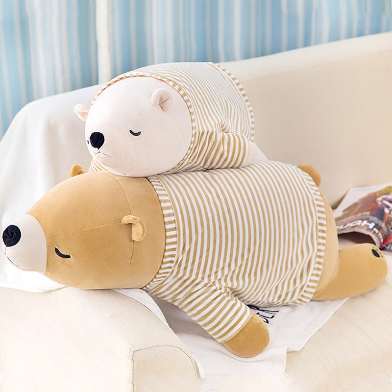 Super Cute Giant Sleeping Polar Bear with clothes Large Plush Toy 105cm Brown