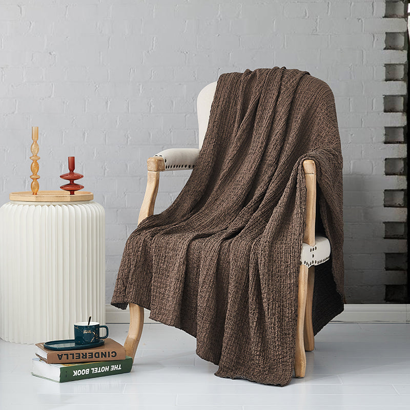 Soft Corrugated Seersucker Pattern Blanket Throw Rug Brown