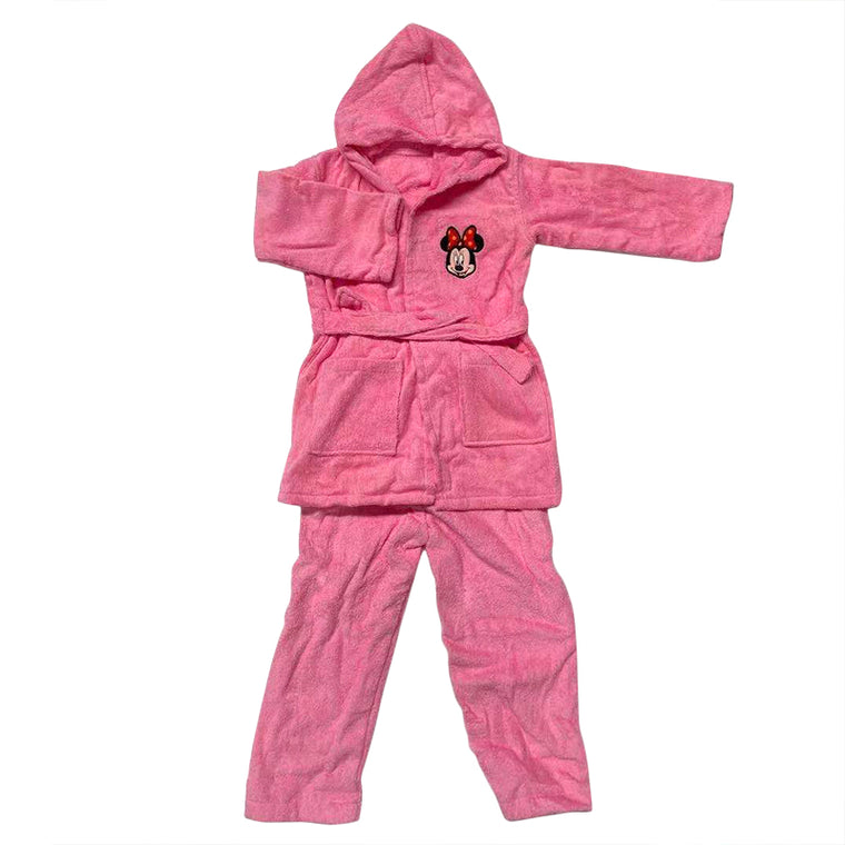 100% Cotton Velvet Towel Boy Kids Children Hooded Bath Robe w Pants 3-4 Year Pink