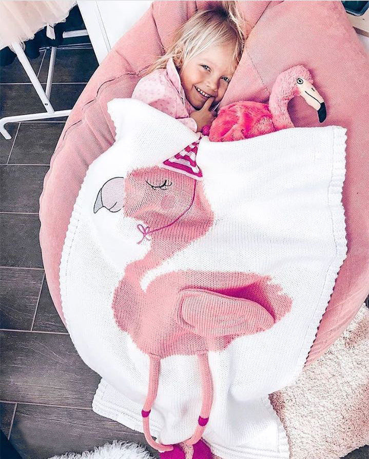 New Kids Children Cotton Knitted Blanket Flamingo Design Pram Blanket Throw