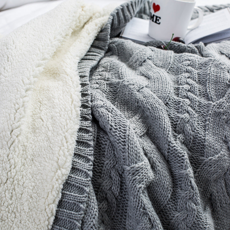 Acrylic Knitted Winter Blanket Sherpa Fleece Warm Plush Throw Rug 130x160cm Grey