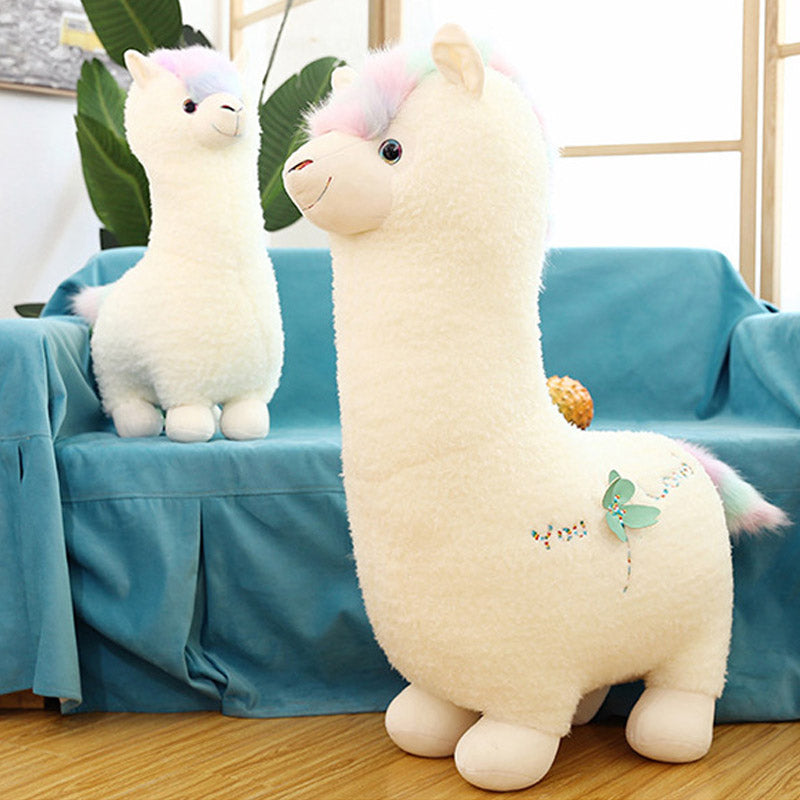 Large Super Cute Soft Coral Fleece Alpaca Plush Toy Rainbow Head 100cm High