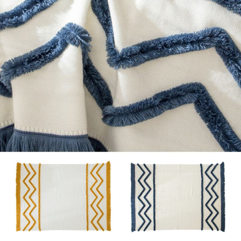Acrylic Knitted Blanket Tufted Tassel Bed Sofa Throw Rug 130cm x 160cm