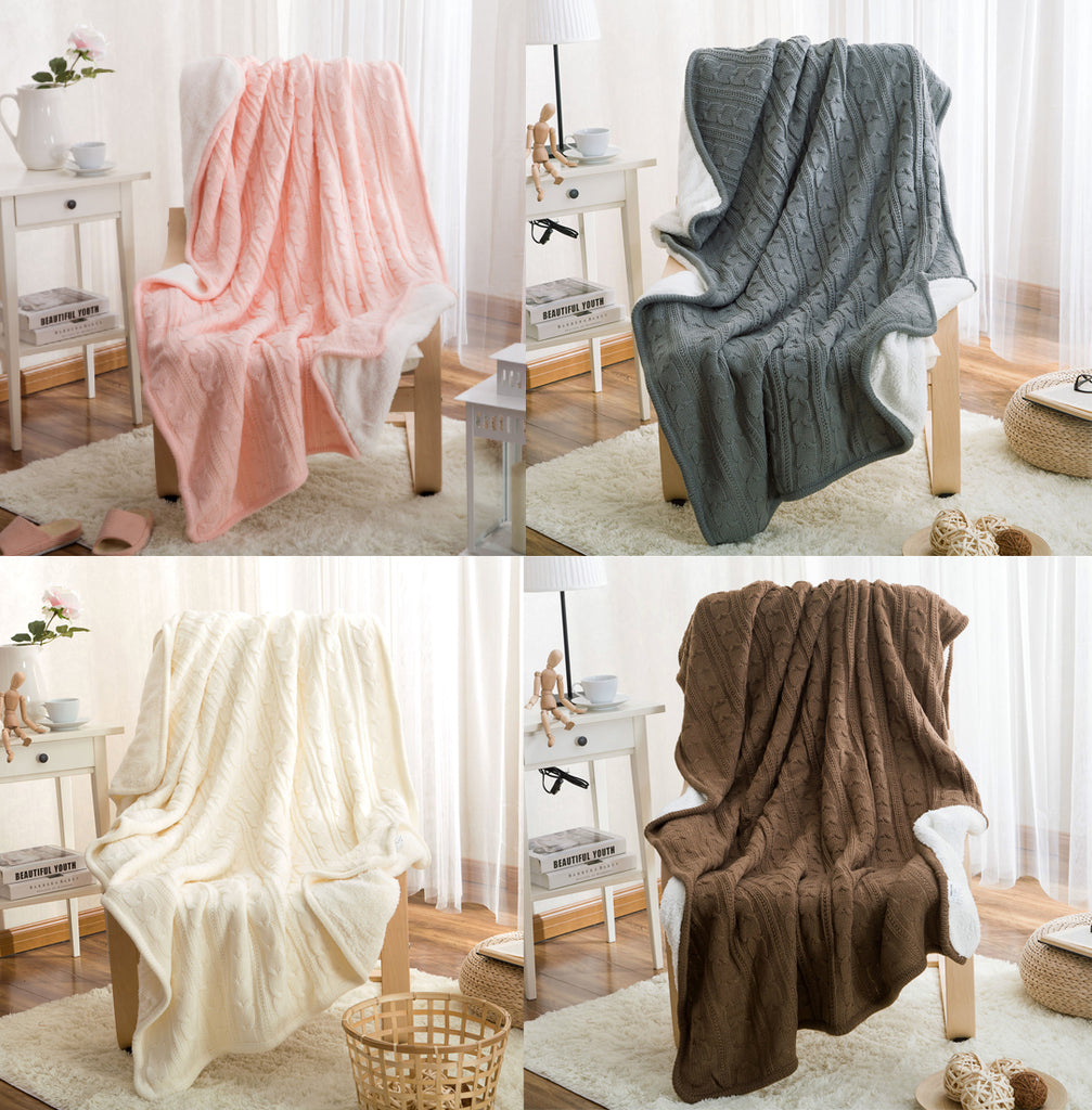 Knitted Acrylic Sherpa Large Blanket Plush Throw Rug 180x120cm
