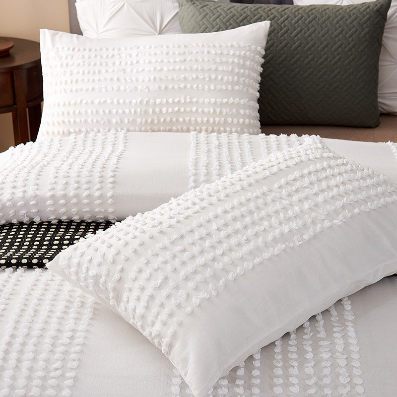 100% Cotton Tufted Pattern White Quilt Doona Duvet Cover Set