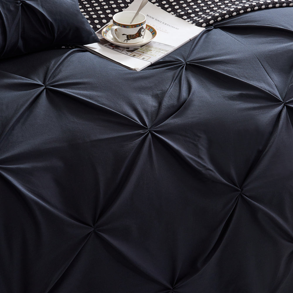 100% Cotton Black Diamond Pinch Pleated Pintuck Doona Quilt Cover Set
