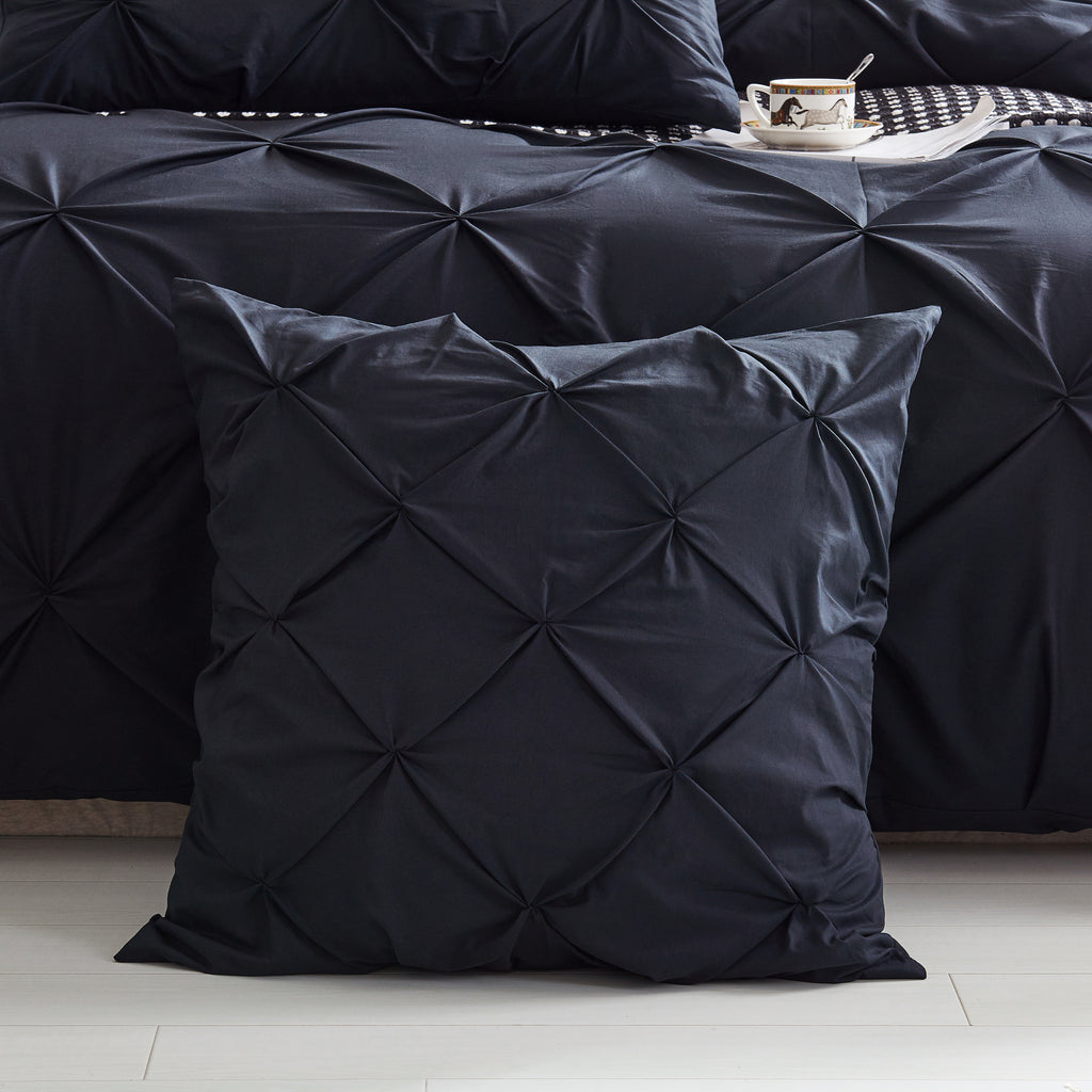 A Pair of 100% Cotton Black Diamond Pinch Pleated Euro Cushion Covers 65x65cm