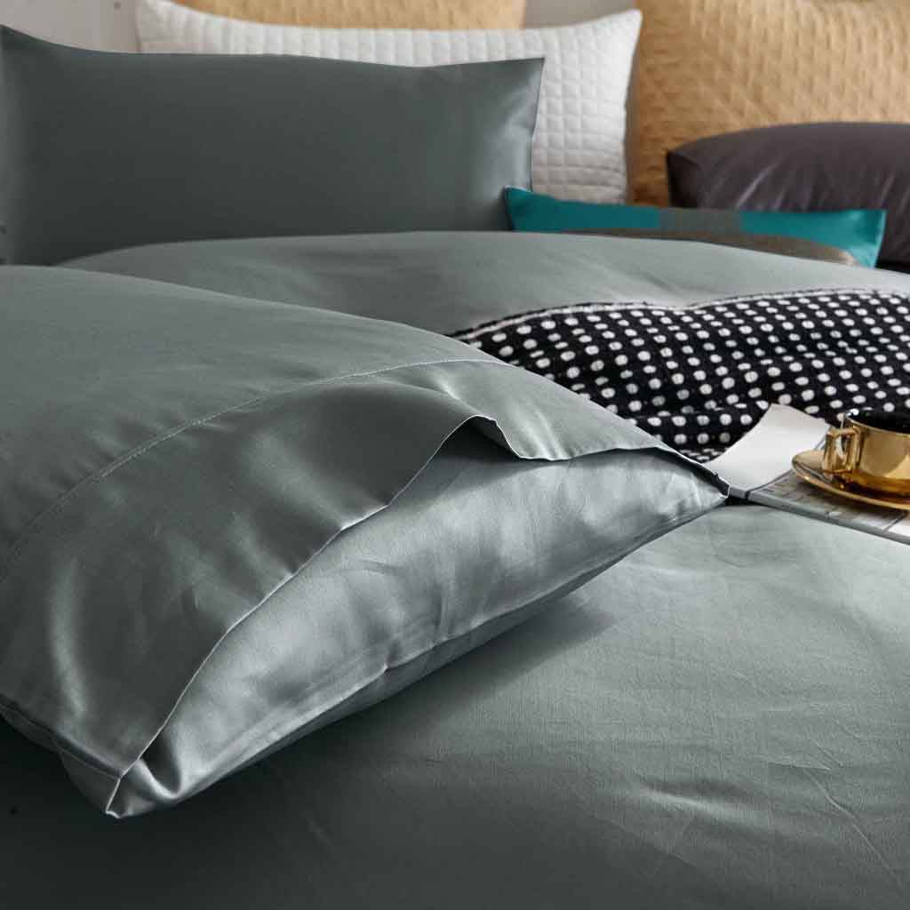 100% Cotton 650tc Soft Sateen Quilt Cover Set Silver Blue Grey