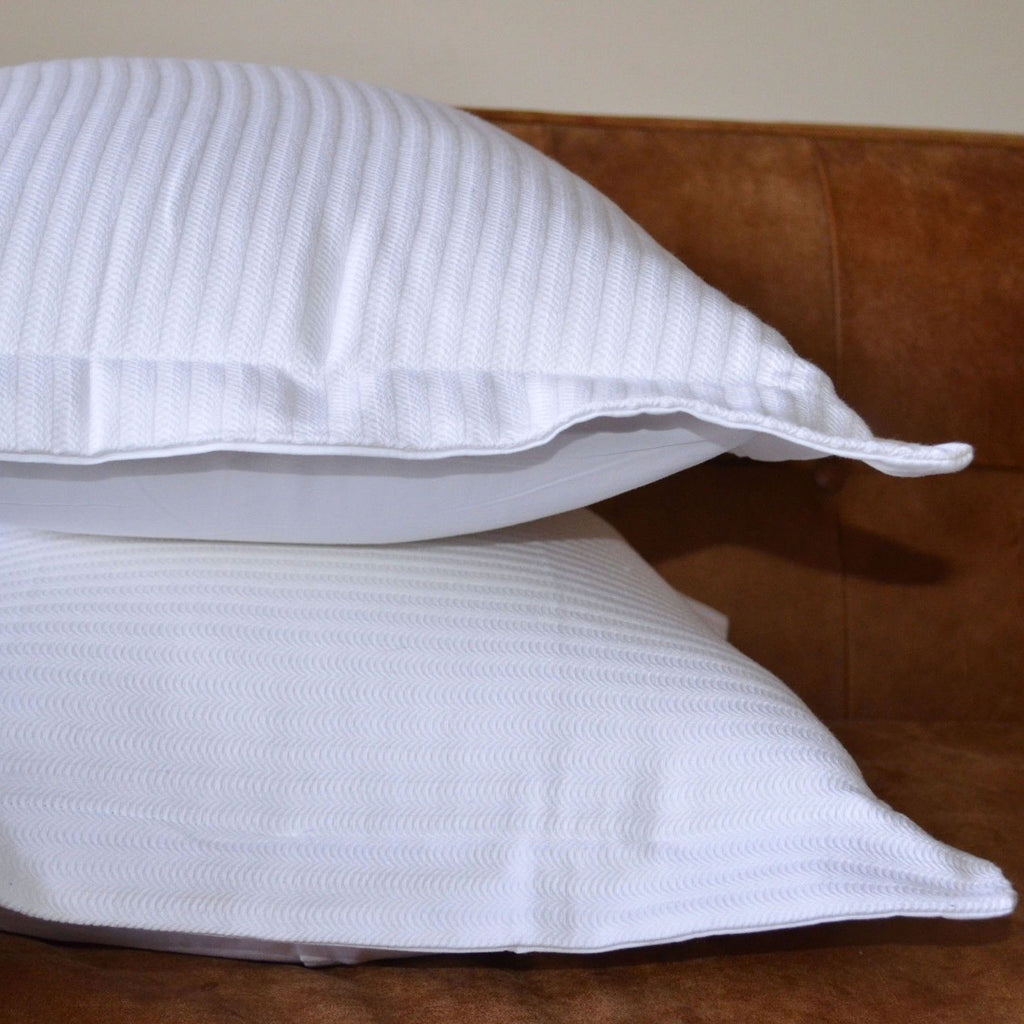 A pair of 100% Cotton White Herringbone Standard or European Pillow Covers