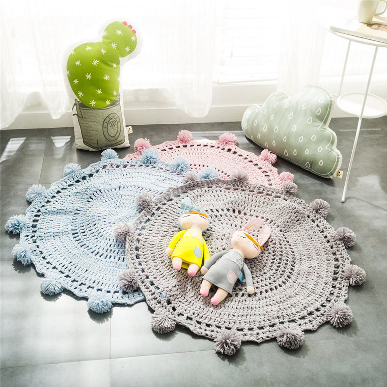 100% Handmade PomPom Acrylic Floor Rug Mat