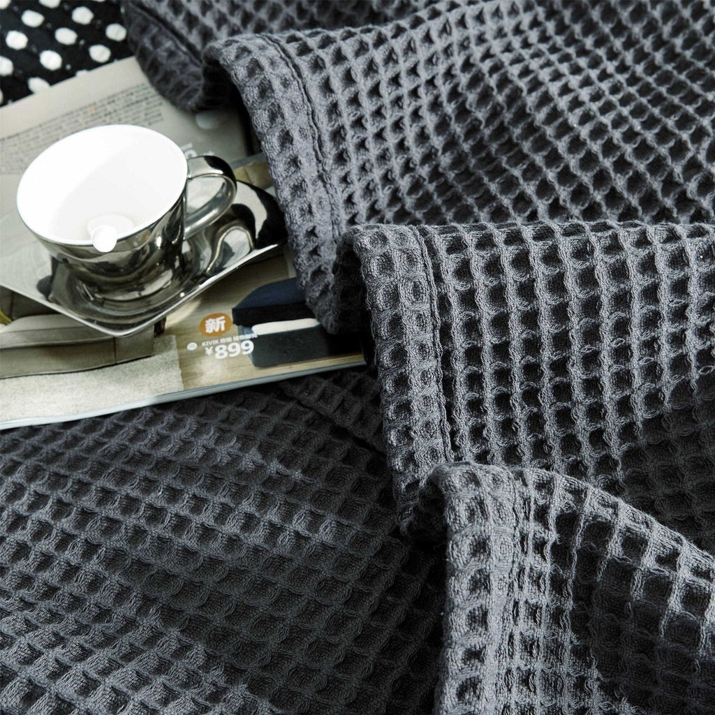 100% Cotton 350gsm Charcoal Large Chunky Waffle Blanket