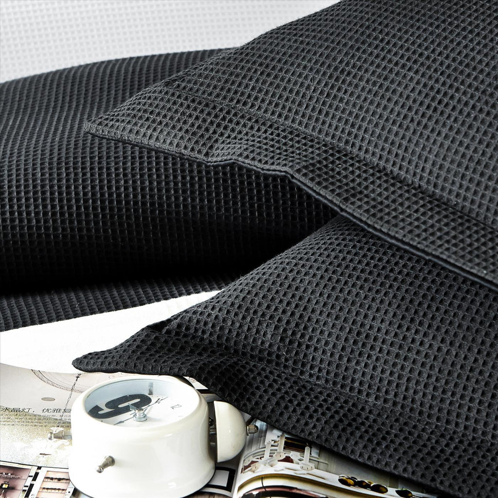 A Pair of 100% Cotton Black Waffle European Cushion Covers 65x65cm+5cm