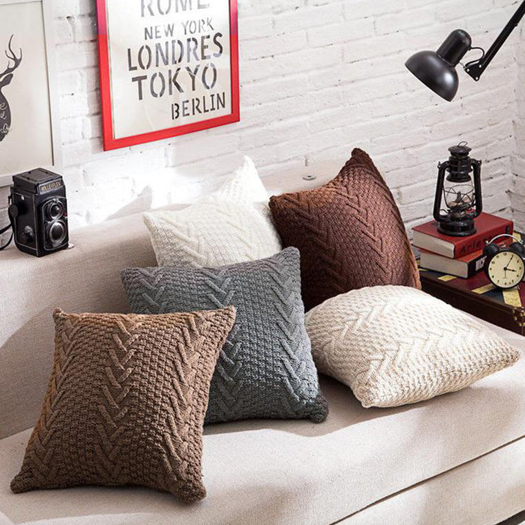 New Acrylic Knitted Square Cushion Cover Pillowcase Herringbone Pattern