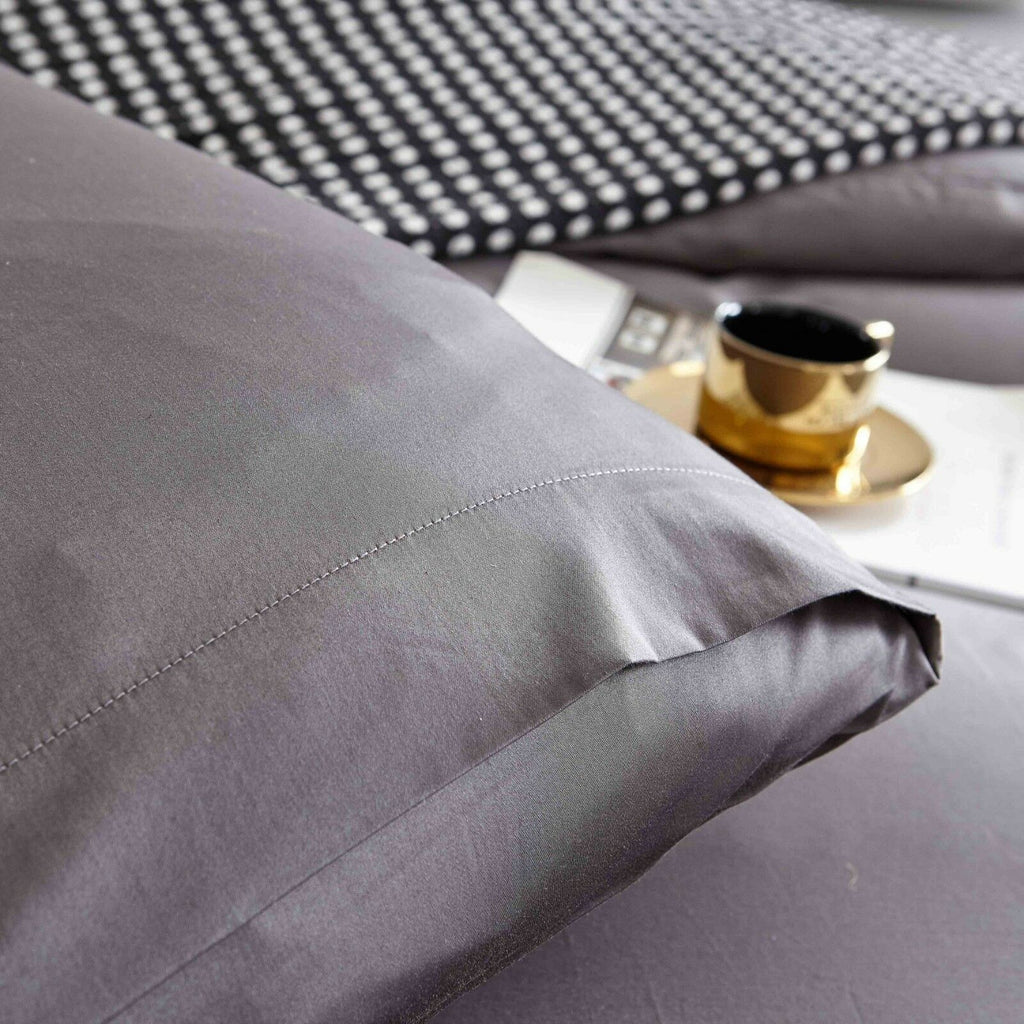 A Pair of 100% Cotton 650TC Sateen Pillowcases Plain Steel Colour 48x73cm