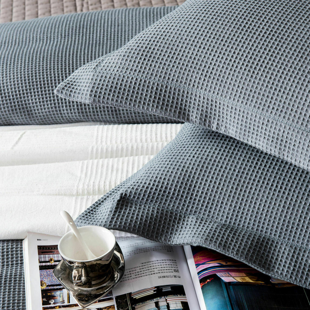 A Pair of 100% Cotton Grey Waffle European Cushion Covers 65x65cm+5cm