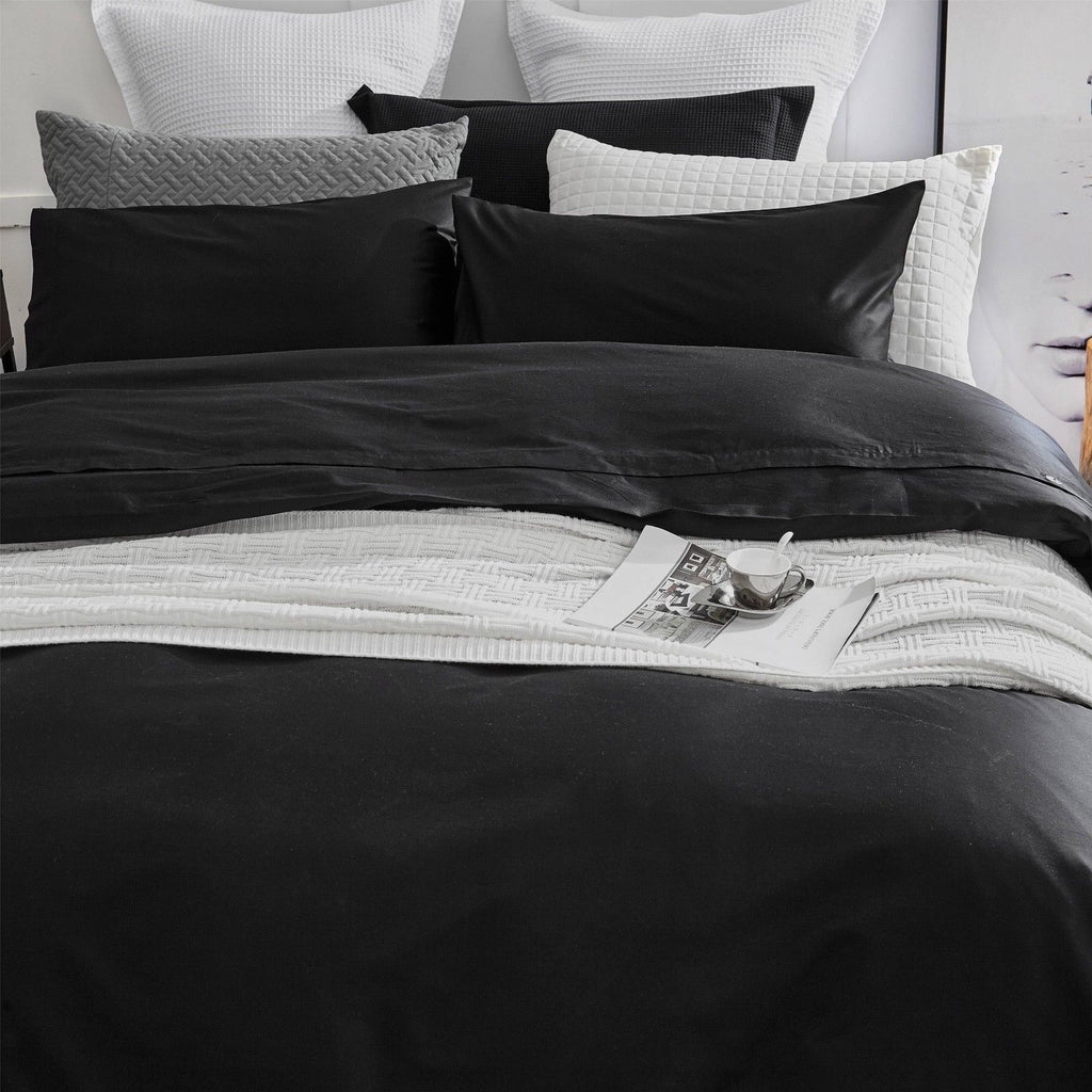 100% Bamboo Silk Feel Soft Doona Quilt Cover Set Black