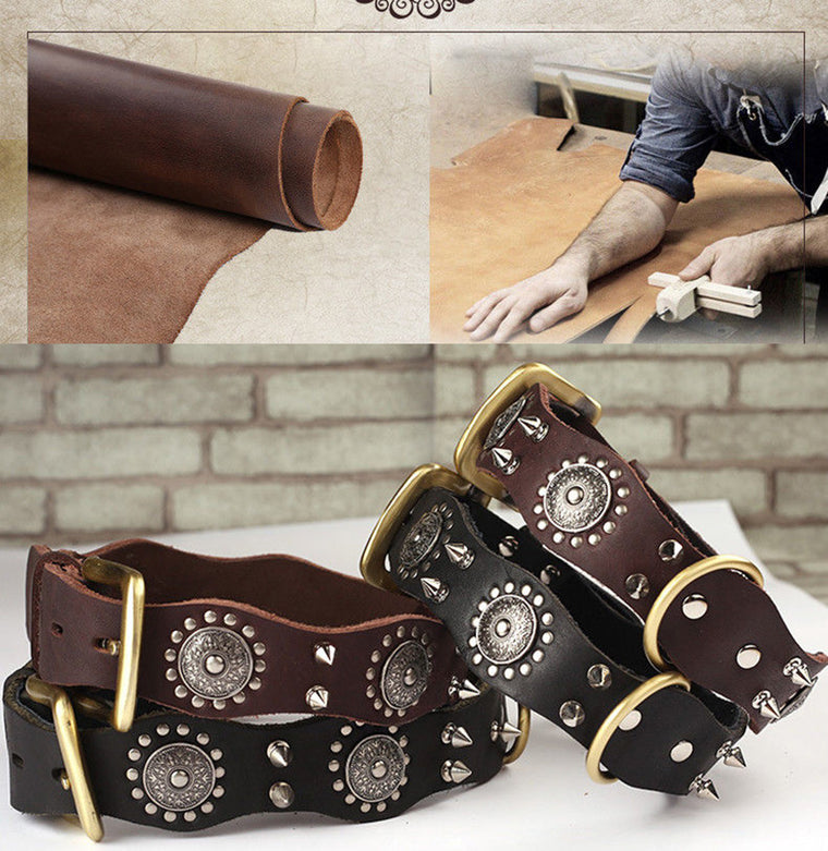 Top Quality Handmade Genuine Leather Pet Dog Collar Spiked