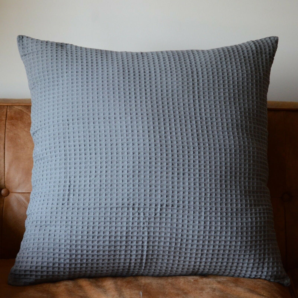 100% Cotton Grey Large Waffle Standard/European Cushion & Pillow