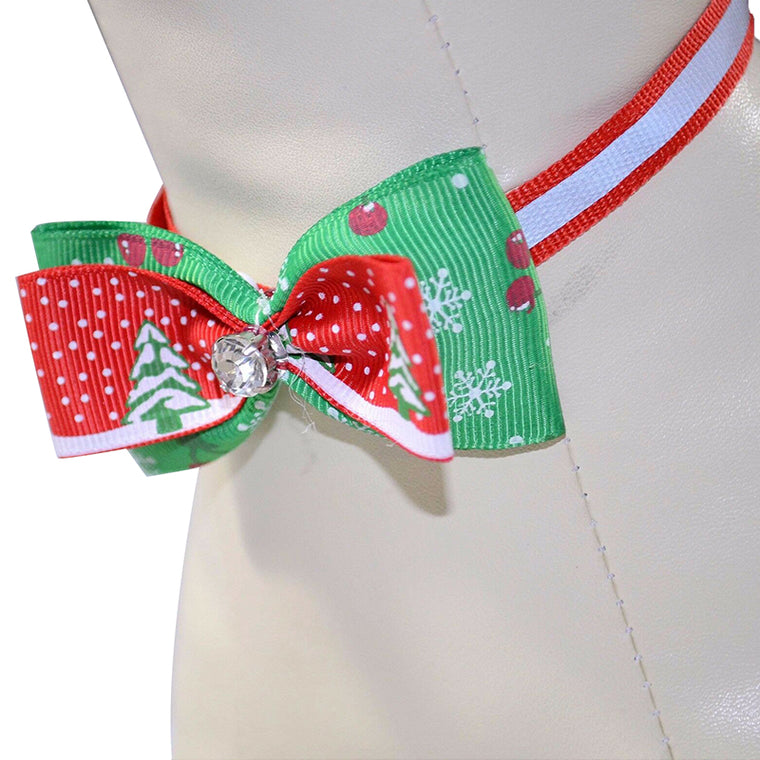 2 x Dog Cat Pet Christmas Bow Tie adjustable Necktie Collar Handmade w "diamond"
