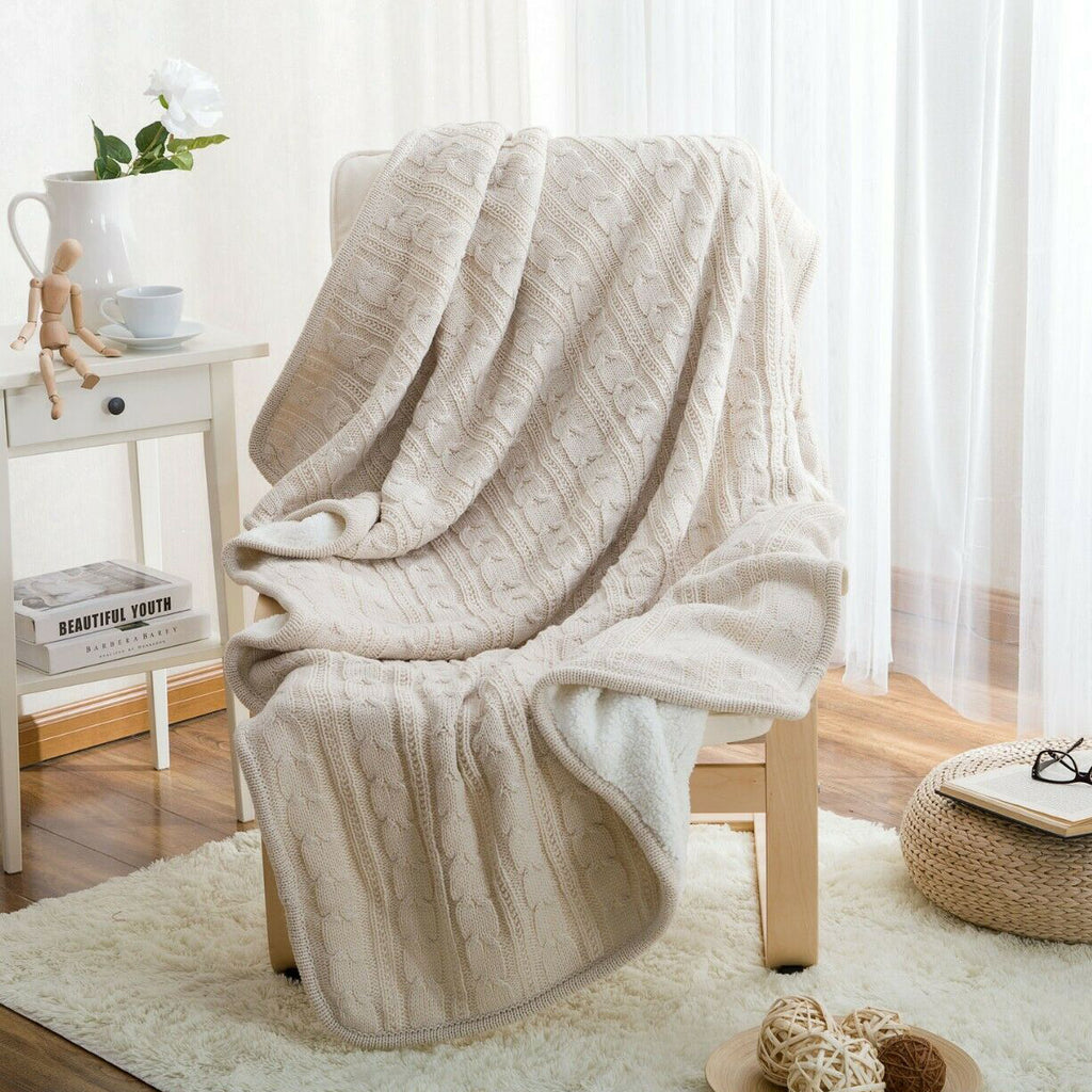 Knitted Acrylic Sherpa Large Blanket Plush Throw Rug 180x120cm