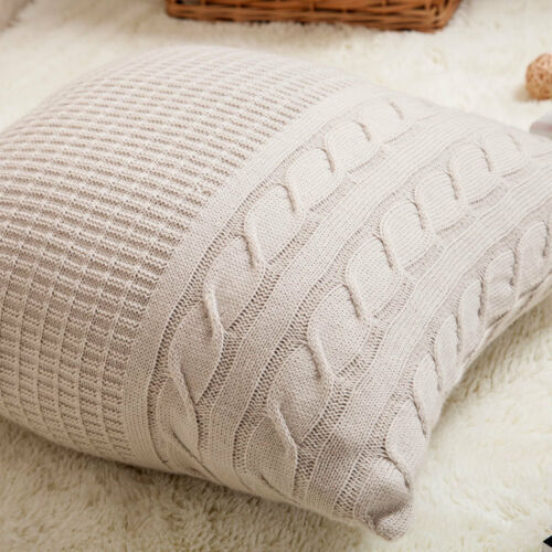 100% Cotton Knitted Cushion Cover Home Decor Sofa Bed Pillow Cover Beige 45x45cm