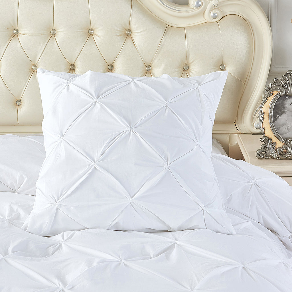 A Pair of Cotton White Diamond Pinch Pleated Euro Cushion Covers 65x65cm