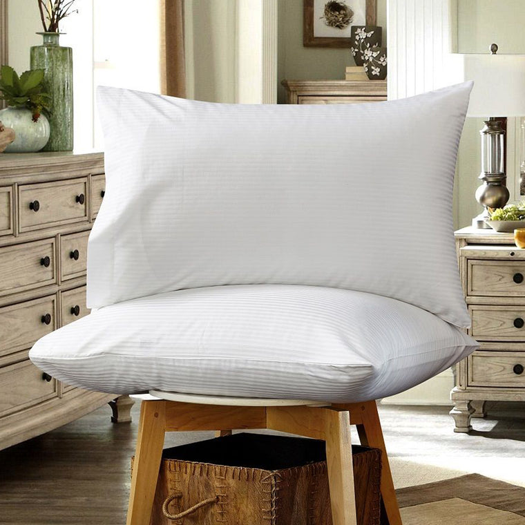 A Pair of 100% Cotton Sateen Stripes White Pillowcases