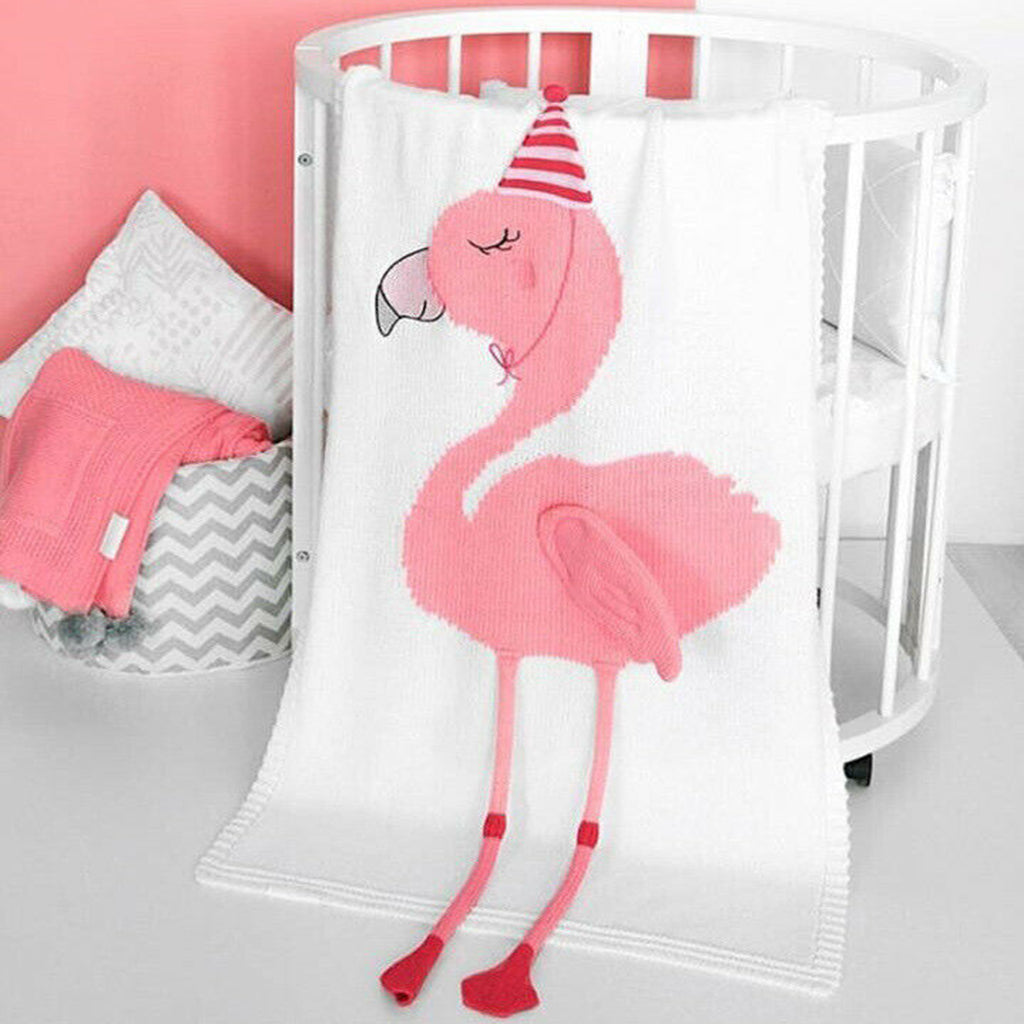 New Kids Children Cotton Knitted Blanket Flamingo Design Pram Blanket Throw