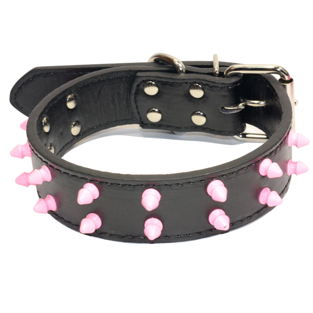Pet Dog Leather Collar Pink Safe Spikes Adjustable Studded Dog Collar