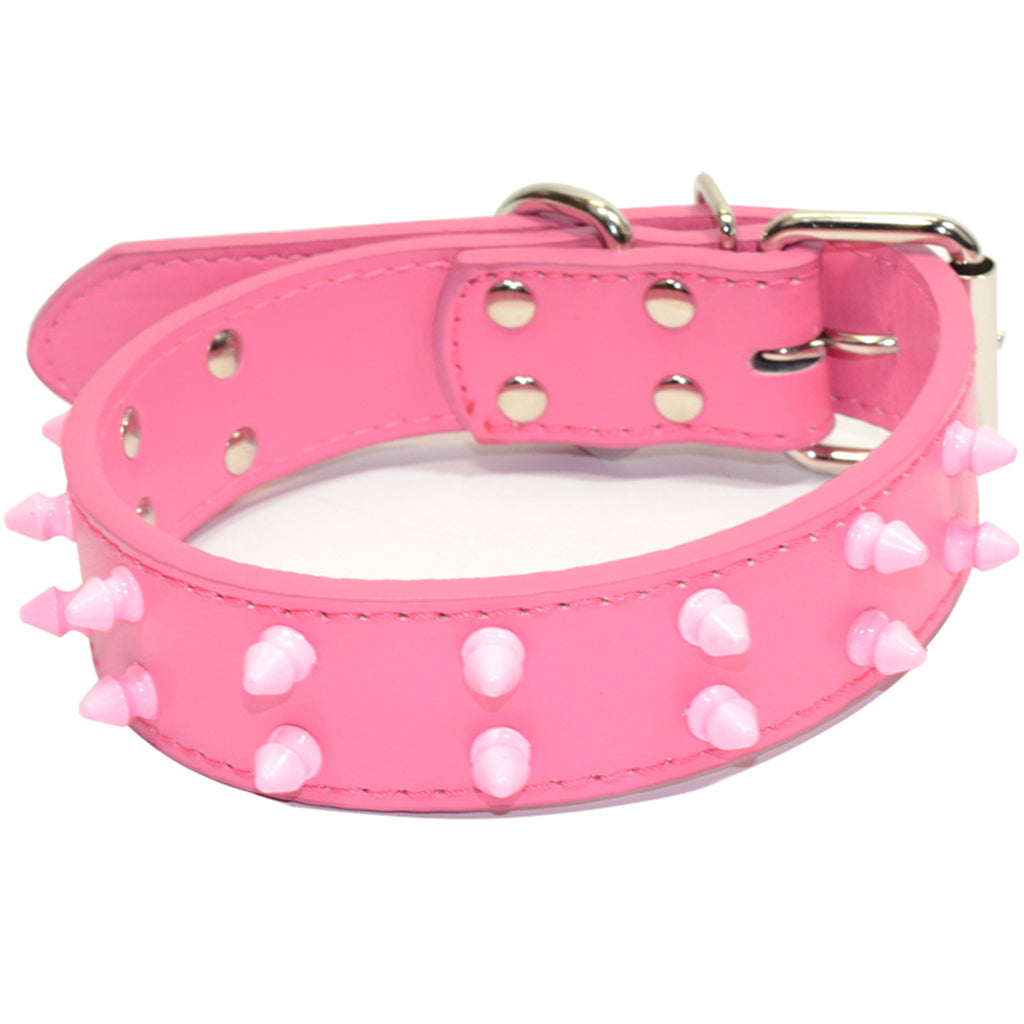 Pet Dog Leather Collar Pink Safe Spikes Adjustable Studded Dog Collar