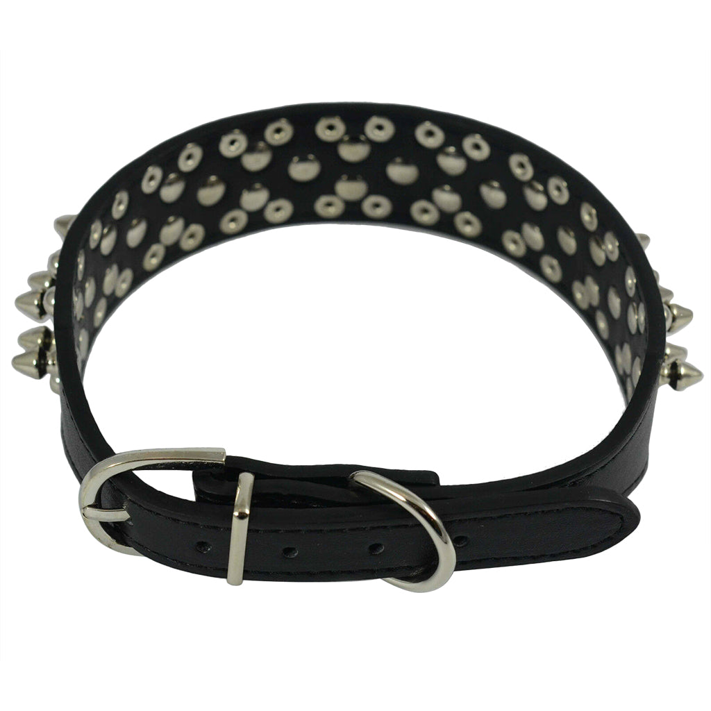 Medium Pet Dog Leather Collar Non-sharp Spikes & Studs Adjustable Dog Collar M L
